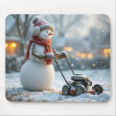 Tapis De Souris Snowman pousse une tondeuse rétro sur de l'herbe n (Devant)