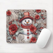 Tapis De Souris Snowman rouge et gris 3D (Avec souris)
