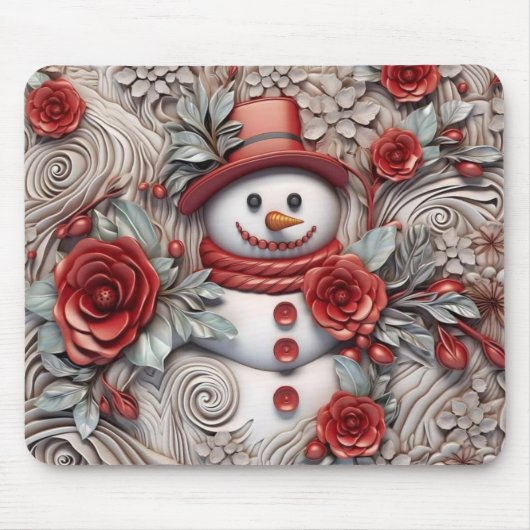 Tapis De Souris Snowman rouge et gris 3D (Devant)