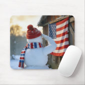 Tapis De Souris Snowman Saluting an American Flag (Avec souris)