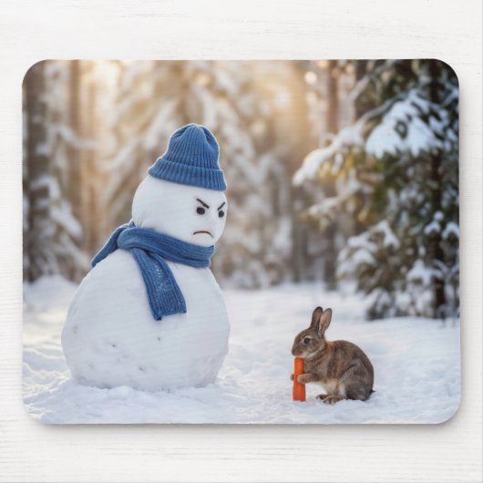 Tapis De Souris Snowman Scowling at a Rabbit (Devant)