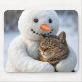Tapis De Souris Snowman serrant un chat Tabby (Devant)