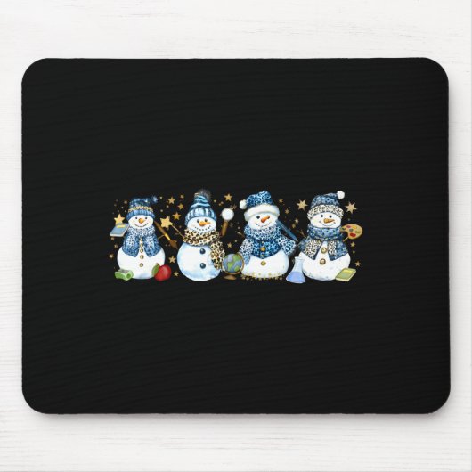 Tapis De Souris Snowman Teacher Winter Leopard Clroom Cute Blue St (Devant)
