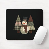 Tapis De Souris Snowman Trees Patchwork Plaid Trees Rustic Christm (Avec souris)