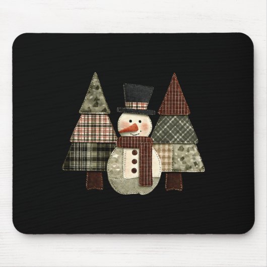 Tapis De Souris Snowman Trees Patchwork Plaid Trees Rustic Christm (Devant)