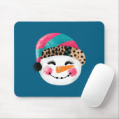 Tapis De Souris Snowman With Santa Hat And Leopard Pattern  (Avec souris)