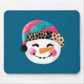 Tapis De Souris Snowman With Santa Hat And Leopard Pattern  (Devant)