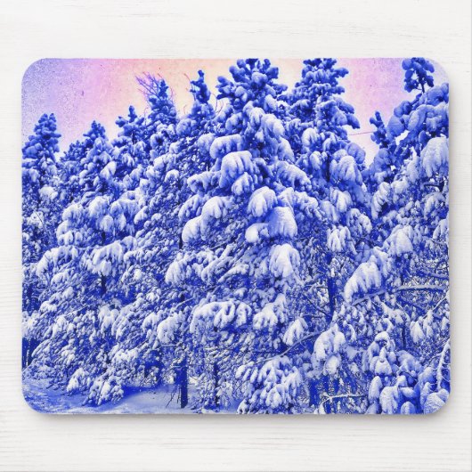 Tapis De Souris Snowscape bleu, conifère, Co (Devant)