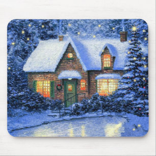 Tapis De Souris Snowy Village Scène Noël Cadeau de Noël 
