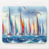 Tapis De Souris Soaring Seagulls With Sailboat Regatta (Devant)