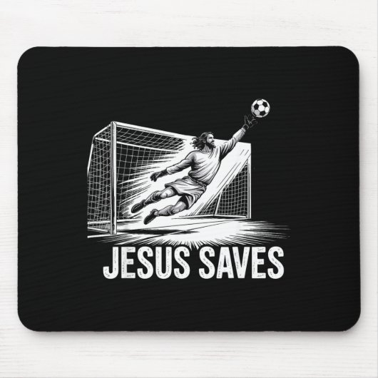 Tapis De Souris Soccer Goalie Goalkeeper Jesus Saves Christian Soc (Devant)