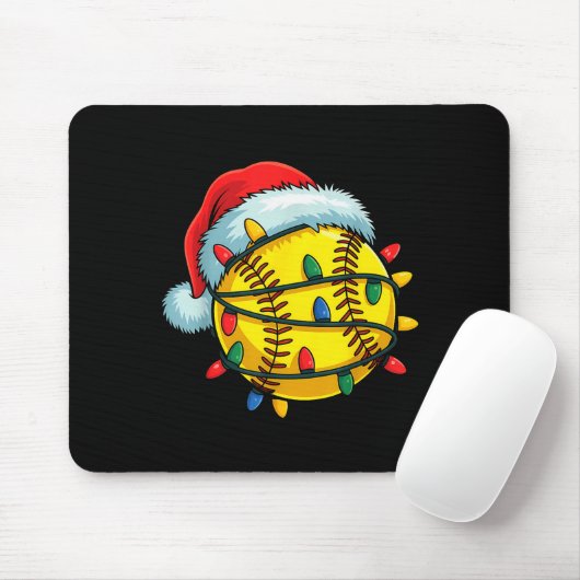 Tapis De Souris Softball Ball Santa Hat Christmas Softball Xmas Li (Avec souris)
