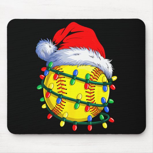 Tapis De Souris Softball Ball Santa Hat Christmas Softball Xmas Li (Devant)