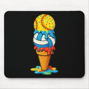 Tapis De Souris Softball Volleyball Glace Crème Couler Coloré Été