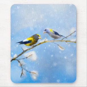 Tapis De Souris Soirée Grosbeak Peinture - Cute Original Chien Art