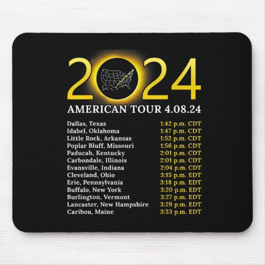 Tapis De Souris Solar Eclipse 2024 American Tour 2024 Totality Tot (Devant)