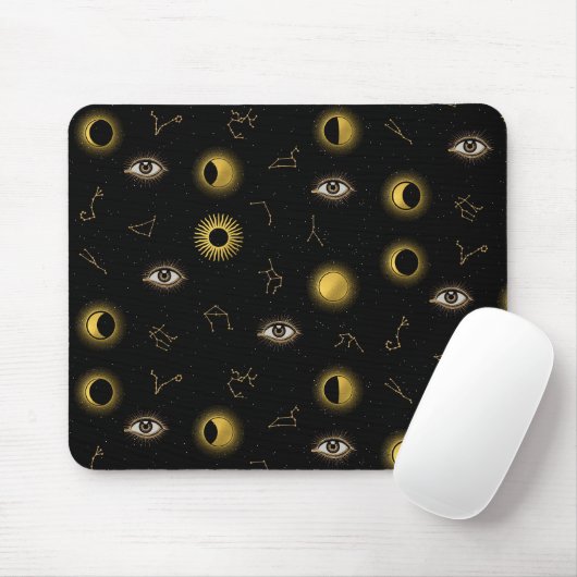 Tapis De Souris Soleil céleste d'or noir et oeil zodiaque de la lu (Avec souris)