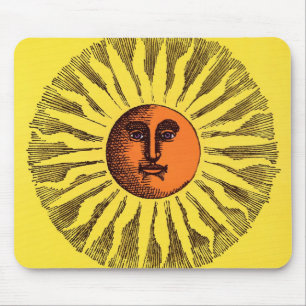 Tapis De Souris Soleil Jaune Céleste Vintage Sourire Heureux Hippi