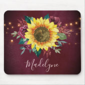Tapis De Souris Soleil Lumière Floral Bourgogne Monogramme (Devant)