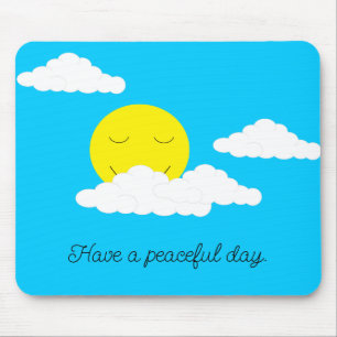 Tapis De Souris Soleil souriant avec nuages : Turquoise