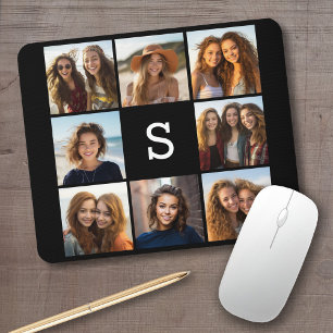 Tapis De Souris Solid Black 8 Photo Collage Personnalisé Monogramm