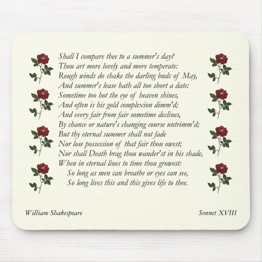 Tapis De Souris Sonnet # 18 par William Shakespeare (Devant)
