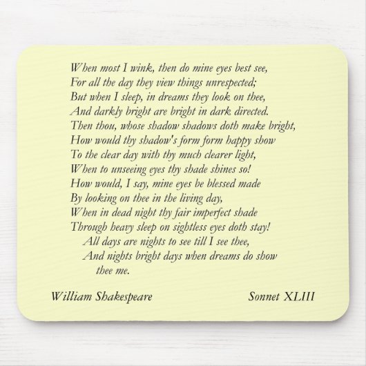 Tapis De Souris Sonnet # 43 par William Shakespeare (Devant)