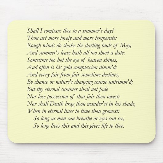 Tapis De Souris Sonnet de Shakespeare # 18 (Devant)