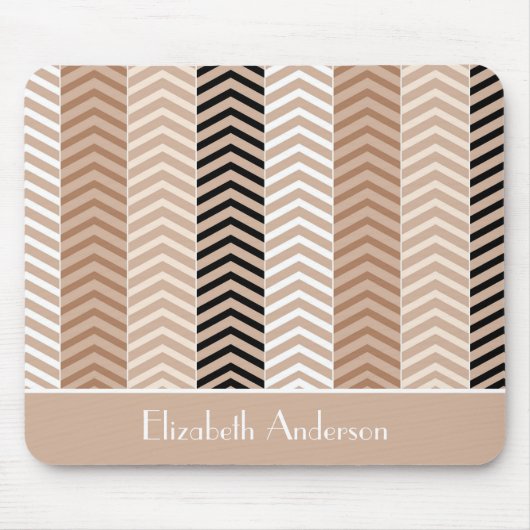 Tapis De Souris Sophistiqué Brown Chevron Stripes Avec Nom (Devant)