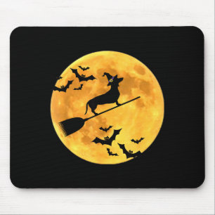 Tapis De Souris Sorcier Chien Teckel Halloween Lune Balai Sorcière