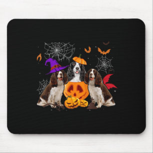 Tapis De Souris Sorcière de citrouille drôle Chien Springer Spanie