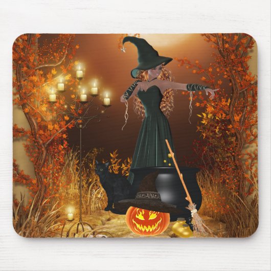 Tapis De Souris Sorcière de Halloween d'automne (Devant)