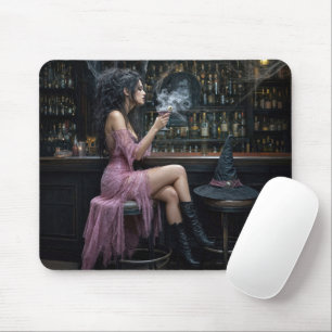 Tapis De Souris Sorcière d'Halloween en robe rose