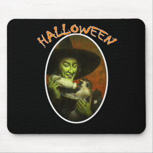 Tapis De Souris Sorcière D'Halloween Et Singe Volant