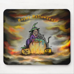 Tapis De Souris Sorcière et chat noir, Happy Halloween !