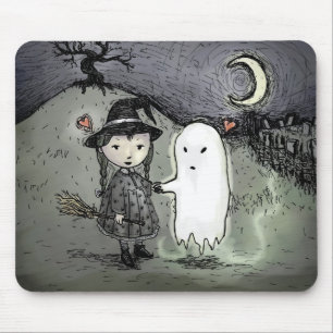 Tapis De Souris Sorcière et fantôme en amour
