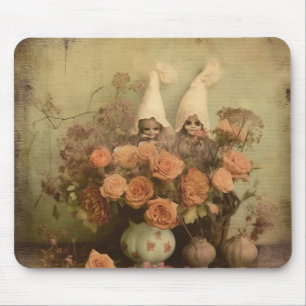 Tapis De Souris Sorcière gothique sépia avec citrouilles et roses