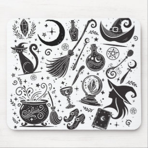 Tapis De Souris Sorcière Magique Fantaisiste Wiccan Païen Noir & B