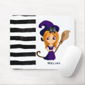 Tapis De Souris Sorcière mignonne en Casquette violet Halloween (Avec souris)