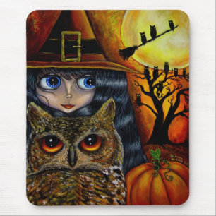 Tapis De Souris Sorcière Mousepad de hibou de Halloween