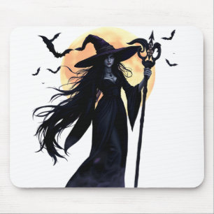 Tapis De Souris Sorcière mystique sous une Pleine lune