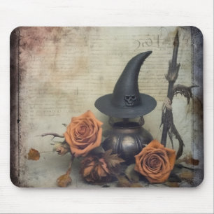 Tapis De Souris Sorcière victorienne vintage Citrouille Roses