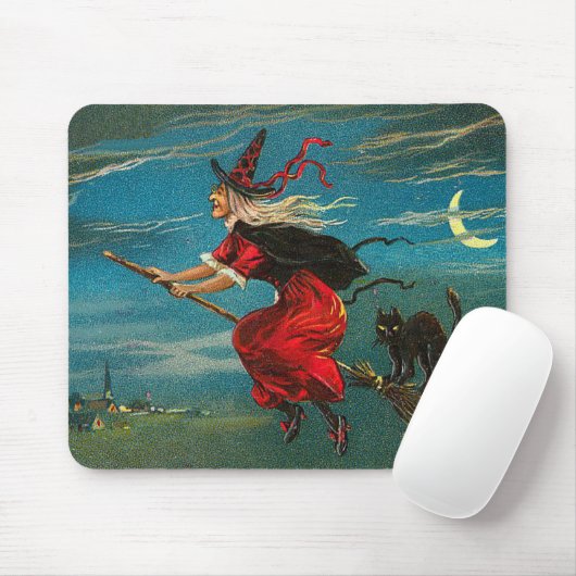 Tapis De Souris Sorcière Volant Chat noir Crescent Lune (Avec souris)