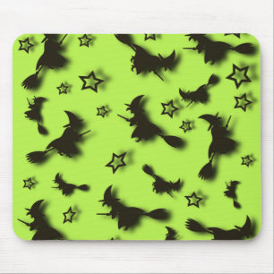 Tapis De Souris Sorcière volante parmi les étoiles à Halloween nui