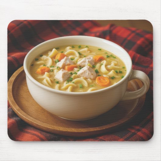 Tapis De Souris Soupe aux nouilles de poulet sur une couverture en (Devant)
