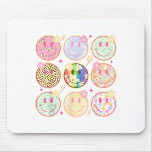 Tapis De Souris Sourire Rétro Groovy Fleur Visage Heureux Damier