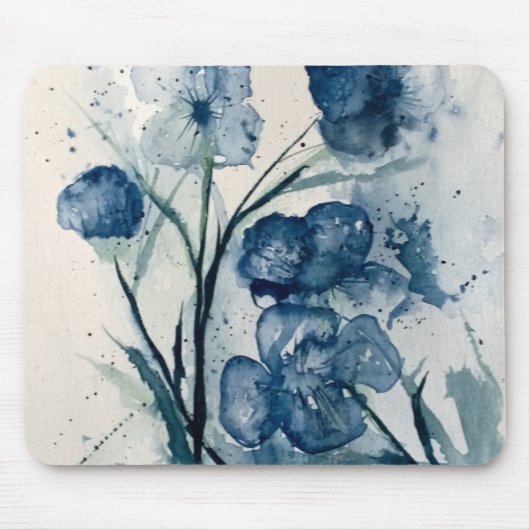 Tapis De Souris Souris avec peinture florale bleue (Devant)