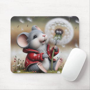 Tapis De Souris Souris avec un pissenlit