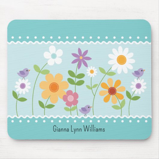 Tapis De Souris Souris bleu Floral Monogramme (Devant)