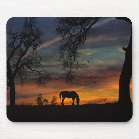 Tapis De Souris Souris Cheval Sud-Ouest et couché de soleil (Devant)